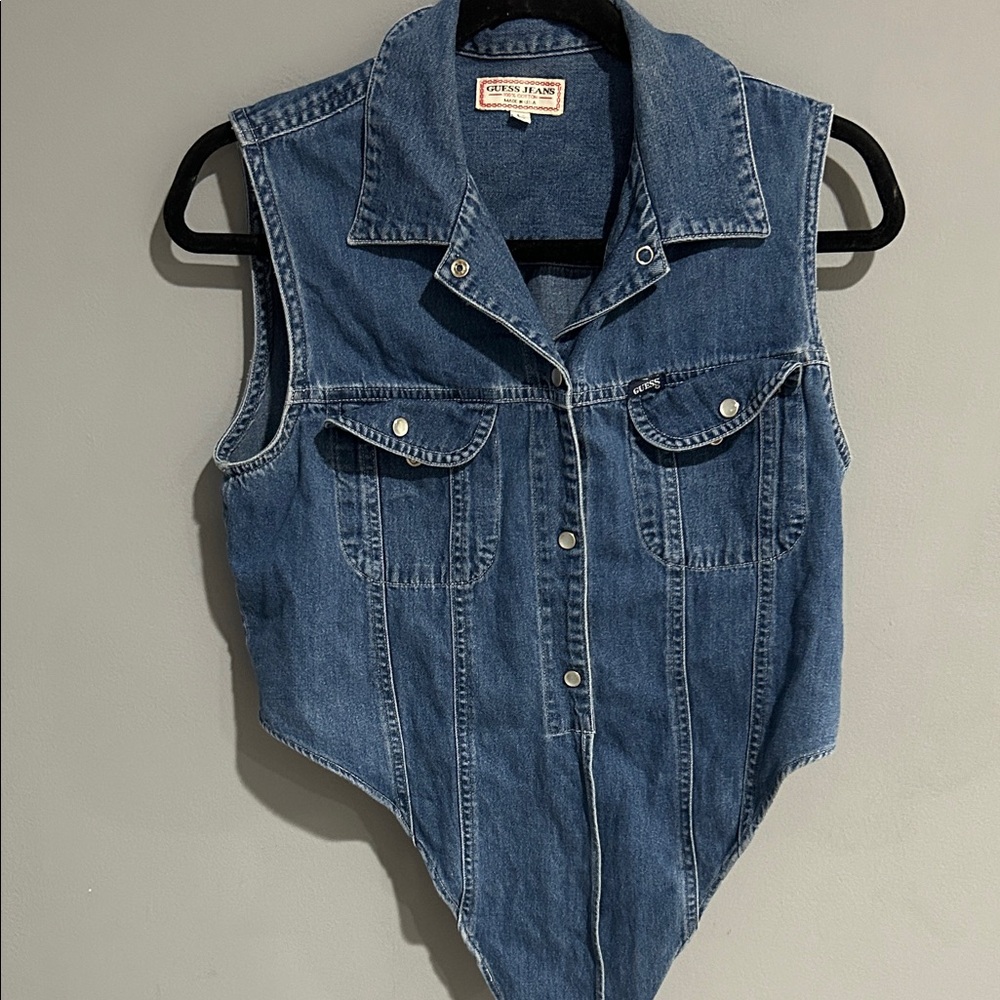 Guess Blue Denim Sleeveless Button Down Shirt